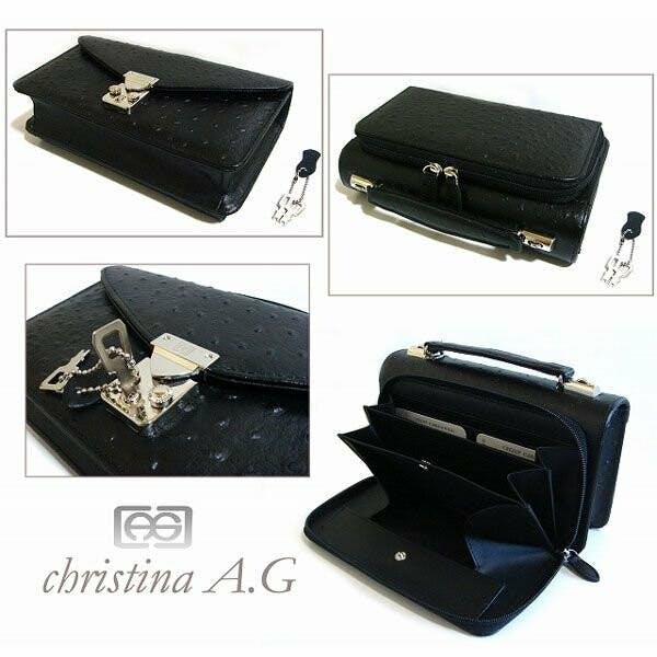 オーストリッチ型押し牛革セカンドバッグ（鍵付き）AN-170【christina