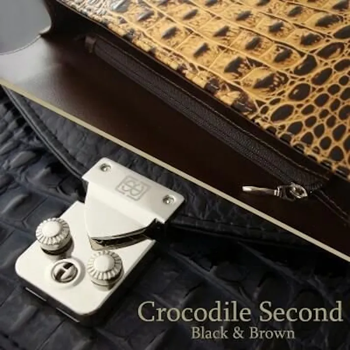 クロコダイル型押し牛革モンソー型セカンドバッグ AN-286/【christina.A.G.】/ブラック #flc-an-286bk
