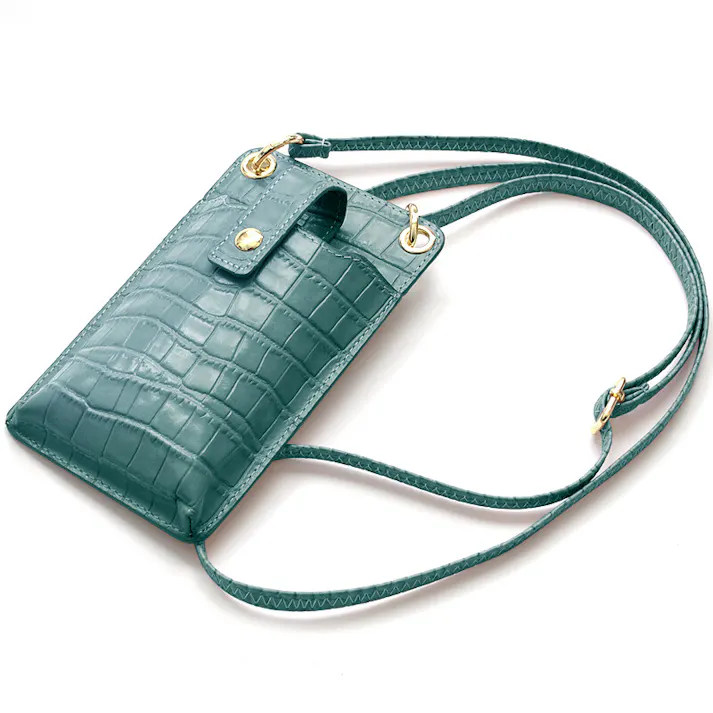 牛革クロコ型押しショルダースマホポーチ AN-3155 【MOMO】レディースポシェット/ピンク #flc-an-3155pk