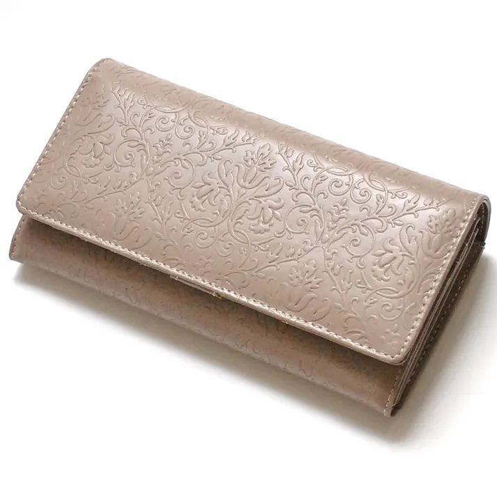 スマホも入る牛革草木柄大容量財布 AN-3157 【MOMO】/プラントパターン長財布/ワイン #flc-an-3157wn