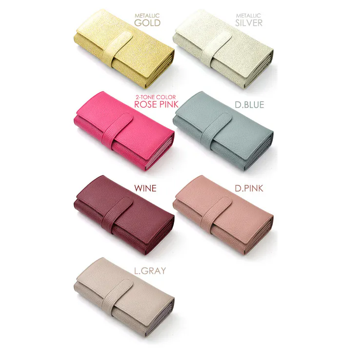 レディース牛革アコーディオン長財布 AN-469 【MOMO】/ ウォレット/ダスティブルー #flc-an-469dbl