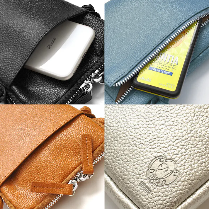 レザー(牛革)スマートポシェット(サコッシュ) AN-7162 【MOMO】/ポーチ/ブラック #flc-an-7162bk