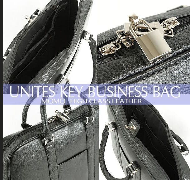 牛床革（エンボス加工）南京錠付きビジネスバッグ AN-85BK【MOMO
