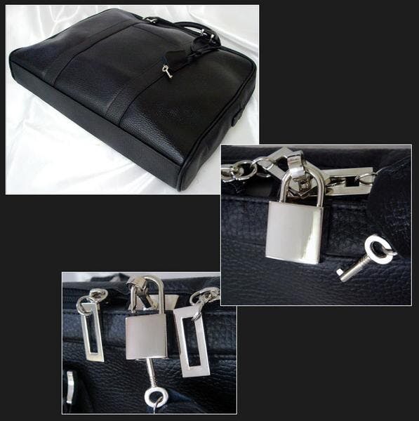 牛床革（エンボス加工）南京錠付きビジネスバッグ AN-85BK【MOMO