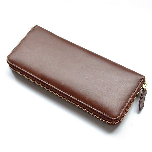 ヌメ革ラウンドファスナー長財布 スリムロングウォレットBS-1624DBR