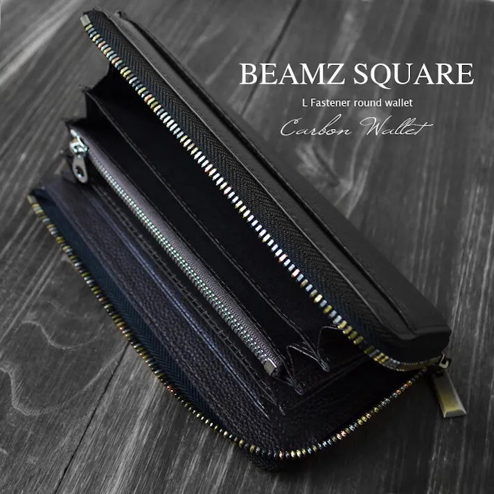 イタリアンカーボンレザー(牛革)L字ファスナー長財布 BS-22606【BEAMZSQUARE】 #flc-bs-22606