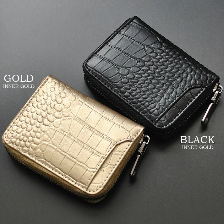 クロコ型押し牛革コインケース BS-3158 【BEAMZSQUARE】/風水/金運/ラウンドファスナー #flc-bs-3158gd
