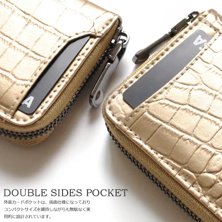 クロコ型押し牛革コインケース BS-3158 【BEAMZSQUARE】/風水/金運/ラウンドファスナー #flc-bs-3158gd