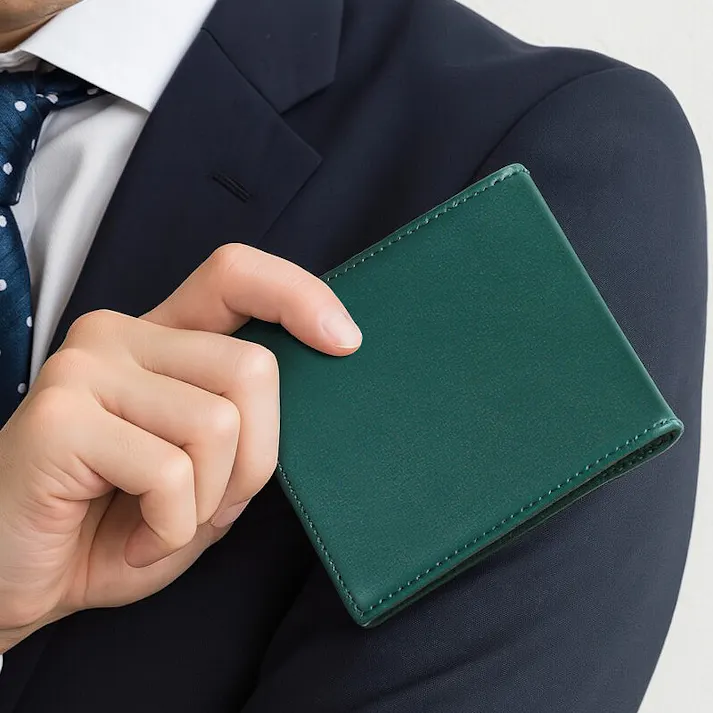 シープスキン紳士短財布 BZSQ-253 羊革二つ折り財布 【BEAMZSQUARE】/開運カラー/グリーン #flc-bzsq-253grn