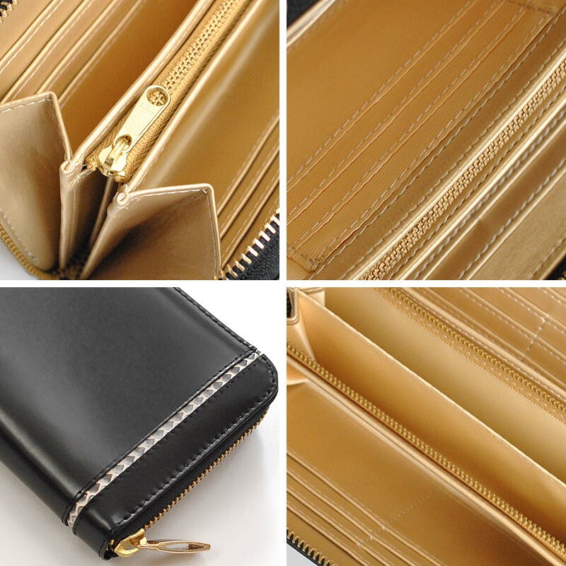 蛇革クロスライン×馬革ラウンドファスナー長財布 BZSQ-318