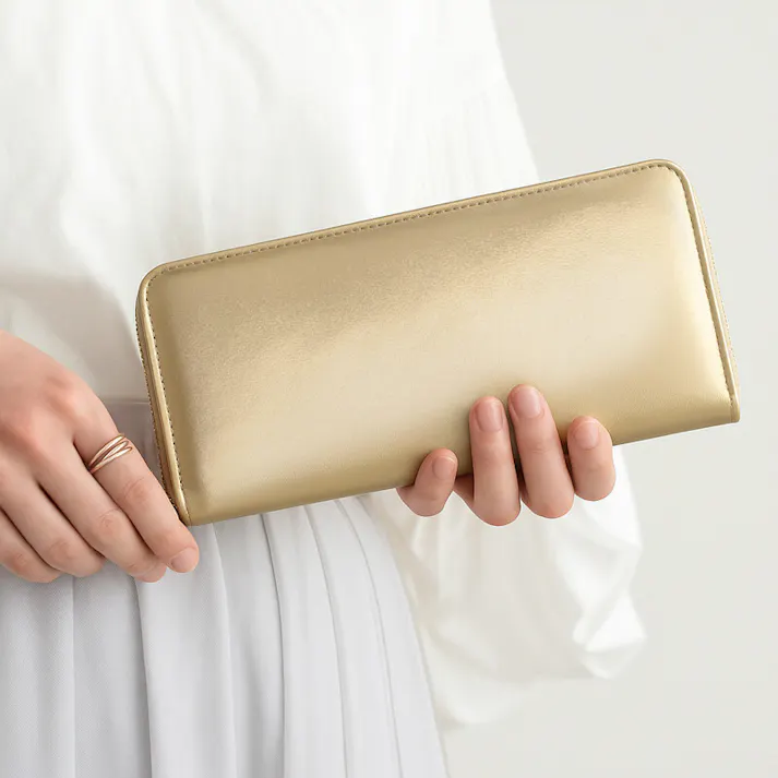 新色ゴールド入荷♪シープスキンラウンドファスナー長財布 E-031 【MOMO】革財布/グリーン #flc-e-031-grn