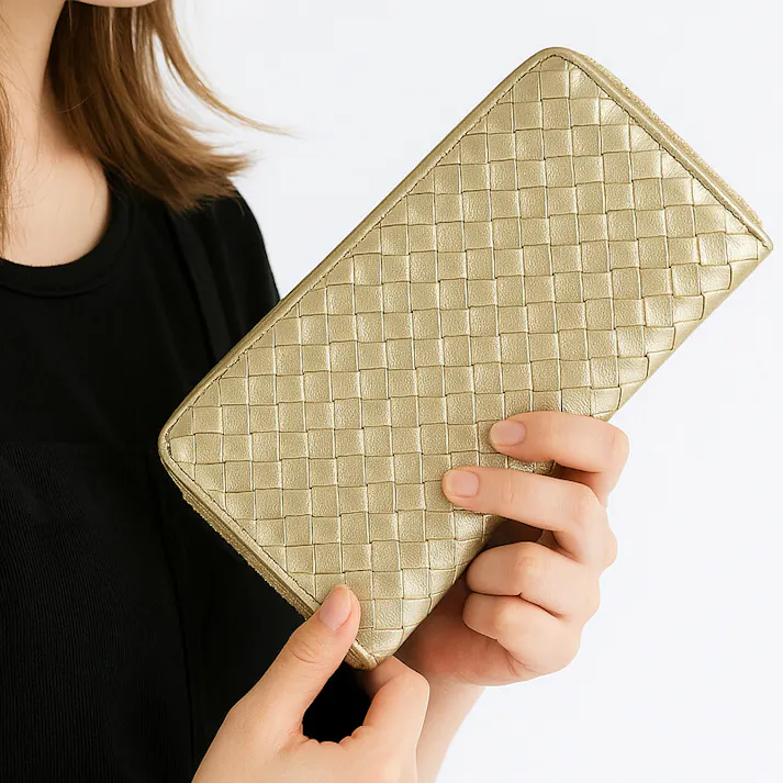 新色ゴールド入荷♪メッシュシープスキンラウンドファスナー長財布 E-031M 【MOMO】革財布/メッシュオレンジ #flc-e-031m-or