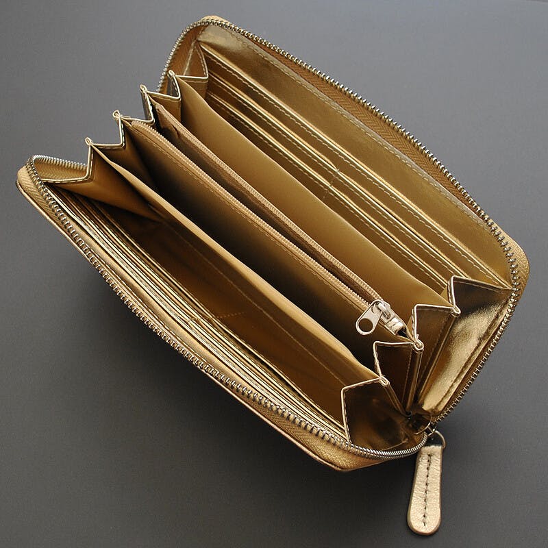 新色ゴールド入荷♪メッシュシープスキンラウンドファスナー長財布 E