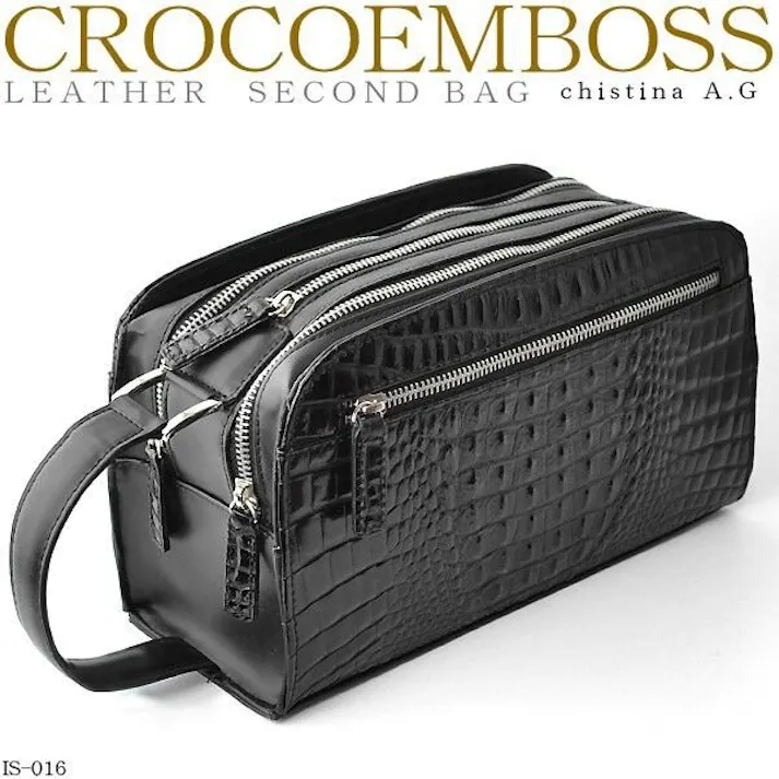 クロコ型押し牛革トリプルファスナーセカンドバッグ IS-016【Christina A.G.】 #flc-is-016