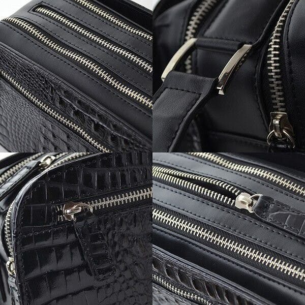 クロコ型押し牛革トリプルファスナーセカンドバッグ IS-016【Christina