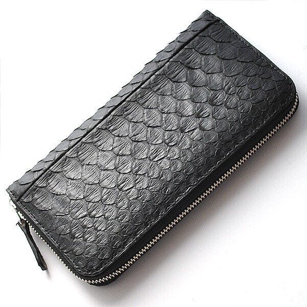 金運財布】ブラックパイソンラウンドファスナー長財布 No.1671P-BK／蛇