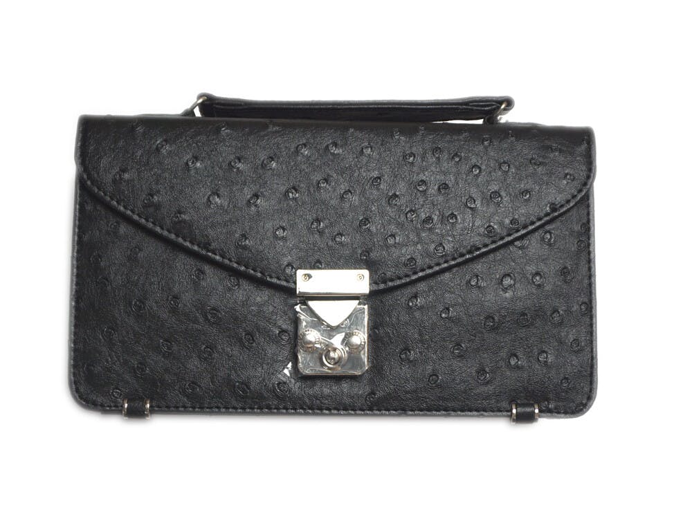 オーストリッチ型押しミニセカンドバッグ No.2025OST ブラック 手提げ