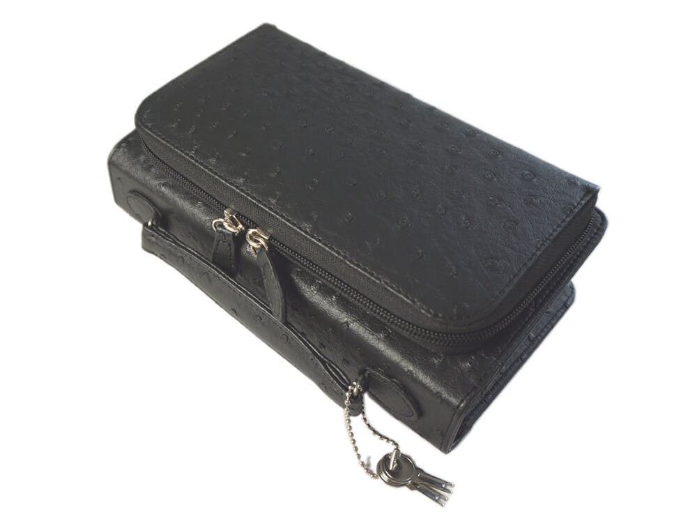 オーストリッチ型押しミニセカンドバッグ No.2025OST ブラック 手提げ