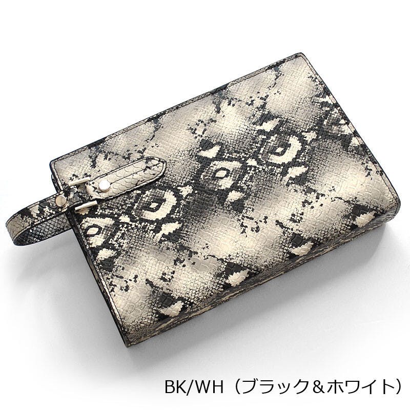 フェイクレザーパイソン柄メンズクラッチバッグ No.2615H／ブラック・ホワイト ＃flc-no.2615h-bkwh 紳士財布