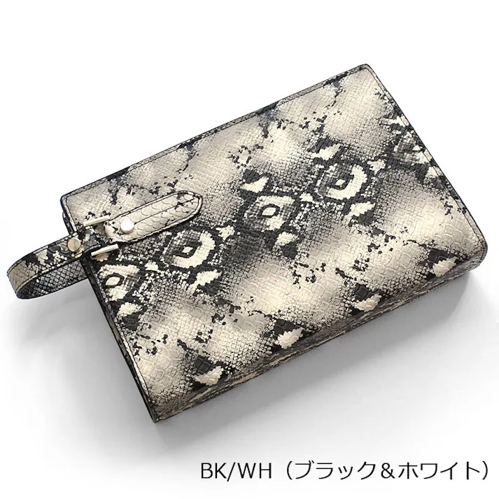 フェイクレザーパイソン柄メンズクラッチバッグ No.2615H/ブラック・ホワイト #flc-no.2615h-bkwh