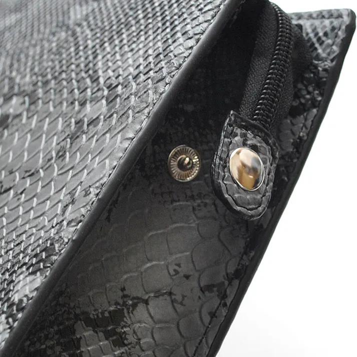 フェイクレザーパイソン柄メンズクラッチバッグ No.2615H/ブラック・ホワイト #flc-no.2615h-bkwh