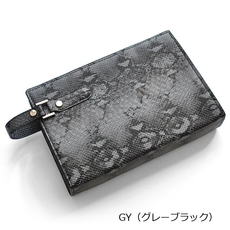 フェイクレザーパイソン柄メンズクラッチバッグ No.2615H／グレーブラック ＃flc-no.2615h-gybk 紳士財布