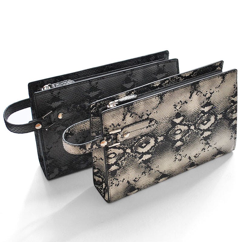 フェイクレザーパイソン柄メンズクラッチバッグ No.2615H