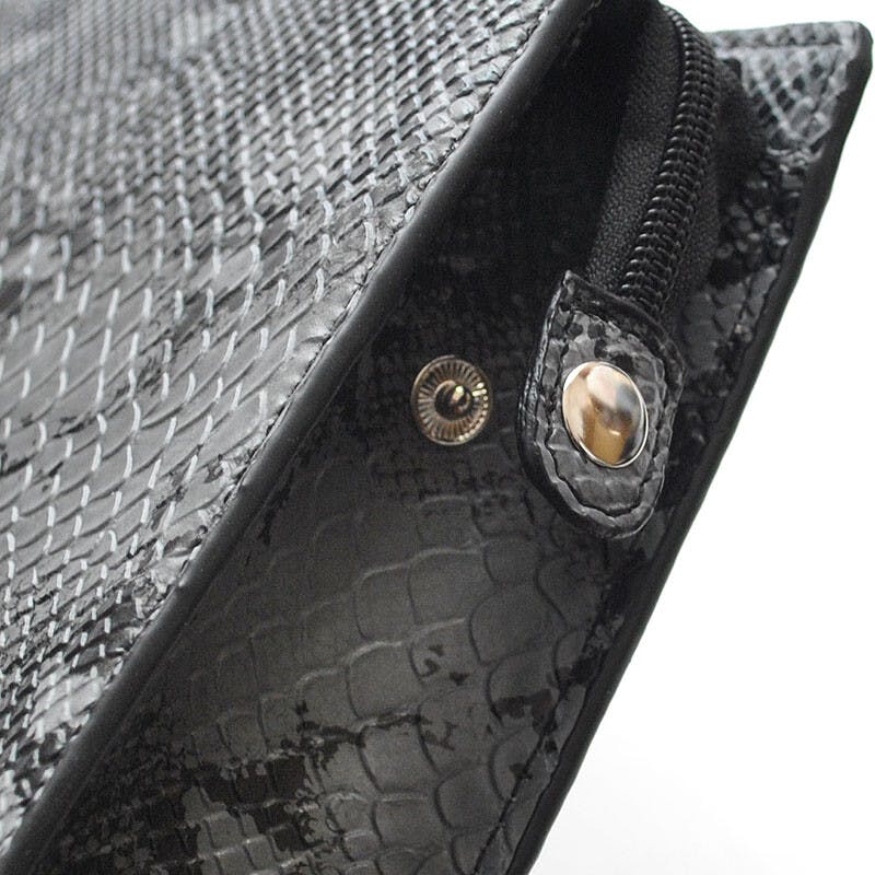 フェイクレザーパイソン柄メンズクラッチバッグ No.2615H／グレー