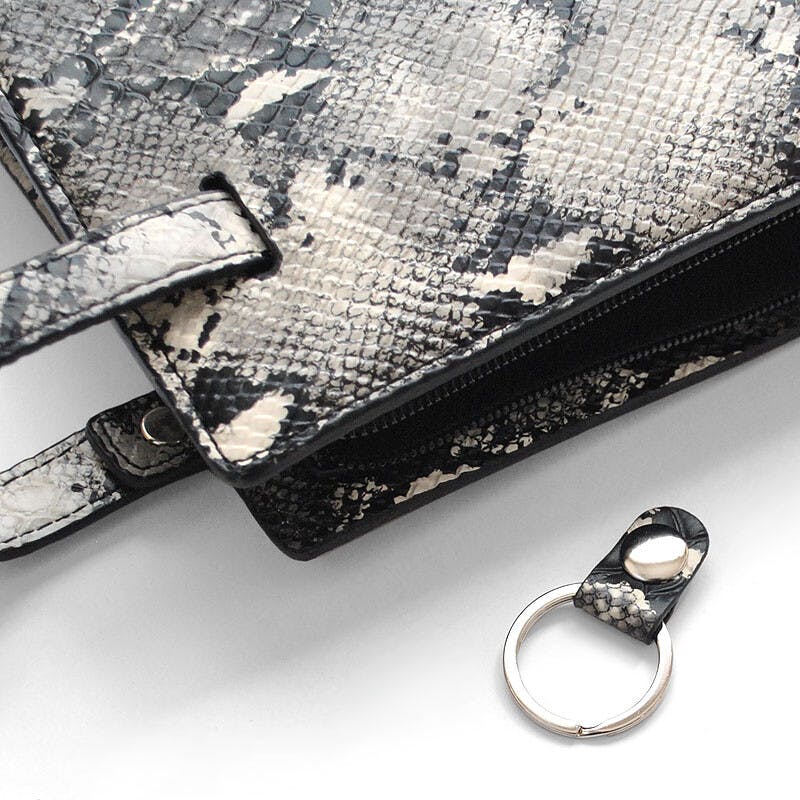 フェイクレザーパイソン柄メンズクラッチバッグ No.2615H／グレー