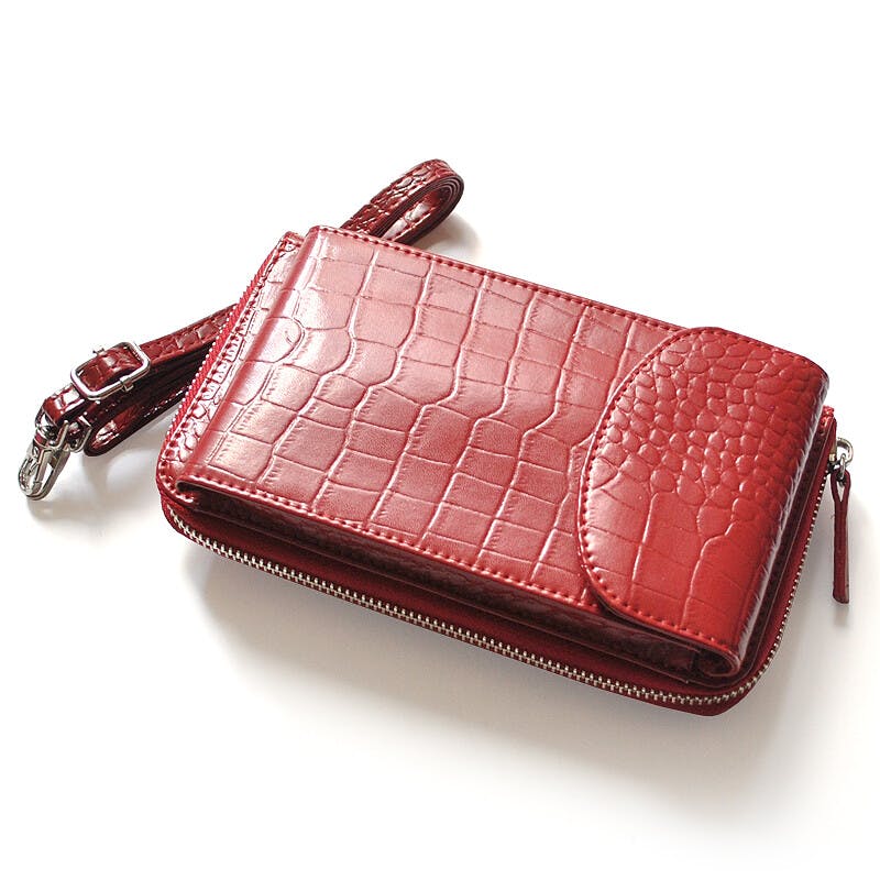 牛革クロコ型押し財布機能付きスマートフォンポーチ No.3170