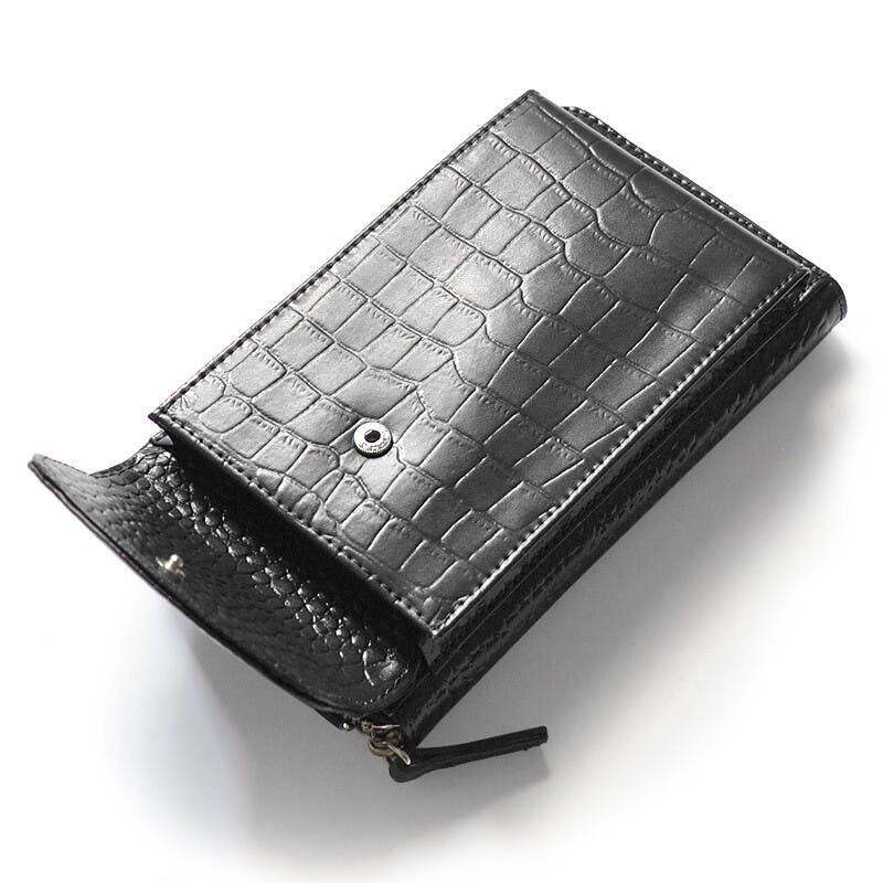 牛革クロコ型押し財布機能付きスマートフォンポーチ No.3170