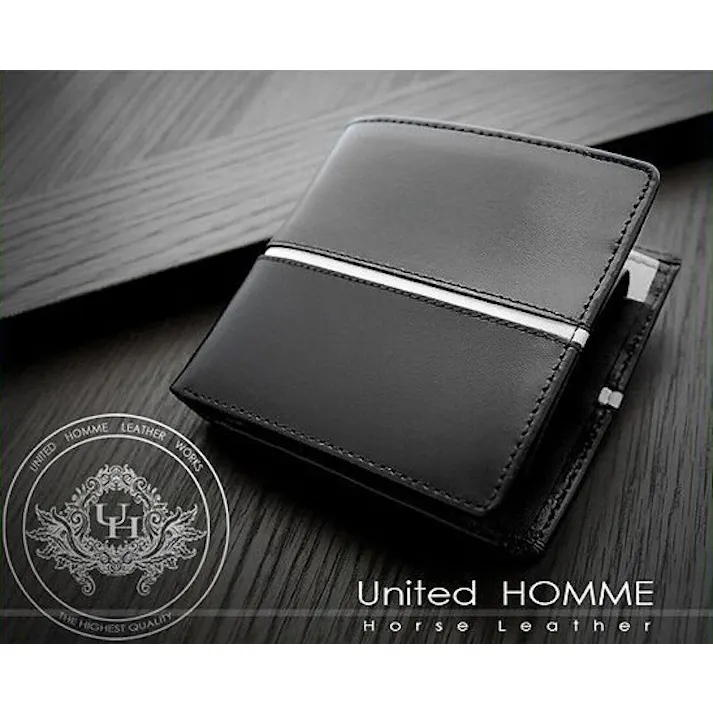 馬革×牛革センターラインデザイン二つ折り財布 UH-1073 【unitedHOMME】メンズホワイト #flc-uh-1073-wh