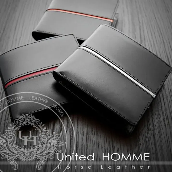 馬革×牛革センターラインデザイン二つ折り財布 UH-1073 【unitedHOMME】メンズホワイト #flc-uh-1073-wh