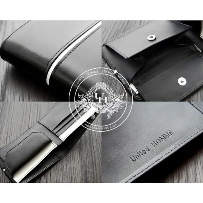 馬革×牛革センターラインデザイン二つ折り財布 UH-1073 【unitedHOMME】メンズホワイト #flc-uh-1073-wh