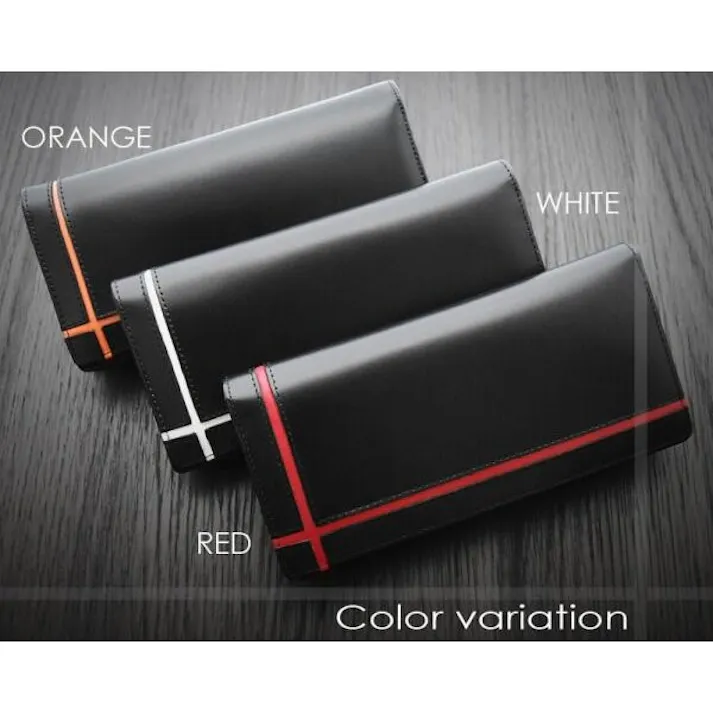 馬革×牛革クロスラインデザイン紳士長財布 UH-1074 【unitedHOMME】メンズ/オレンジライン #flc-uh-1074-or