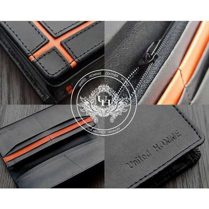 馬革×牛革クロスラインデザイン紳士長財布 UH-1074 【unitedHOMME】メンズ/オレンジライン #flc-uh-1074-or