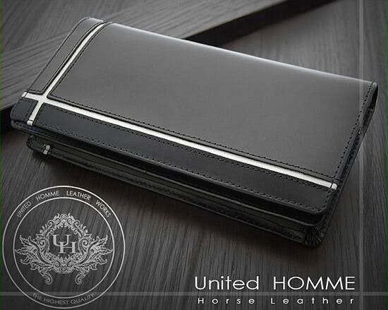 馬革×牛革クロスラインデザイン紳士長財布 UH-1074 メンズ/ホワイトライン #flc-uh-1074-wh 紳士財布 馬革×牛革クロスラインデザイン紳士長財布 UH-1074 メンズ/ホワイトライン #flc-uh-1074-wh 紳士財布