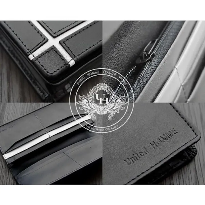 馬革×牛革クロスラインデザイン紳士長財布 UH-1074 【unitedHOMME】メンズ/ホワイトライン #flc-uh-1074-wh