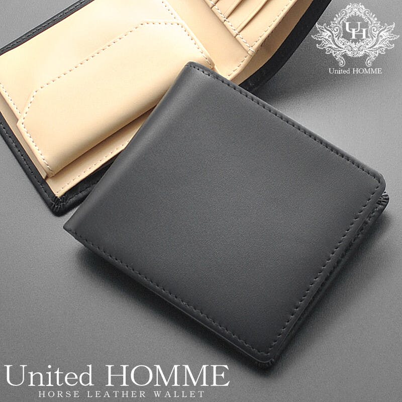 馬革×牛革二つ折り財布（特別仕様インナーベージュカラー） UH-112A ＃flc-uh-112a 紳士財布