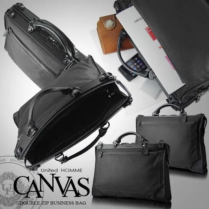 牛革×帆布ブリーフケース UH-2042 BLACK 【United HOMME】/ビジカジバッグ/ブラック #flc-uh-2042bk