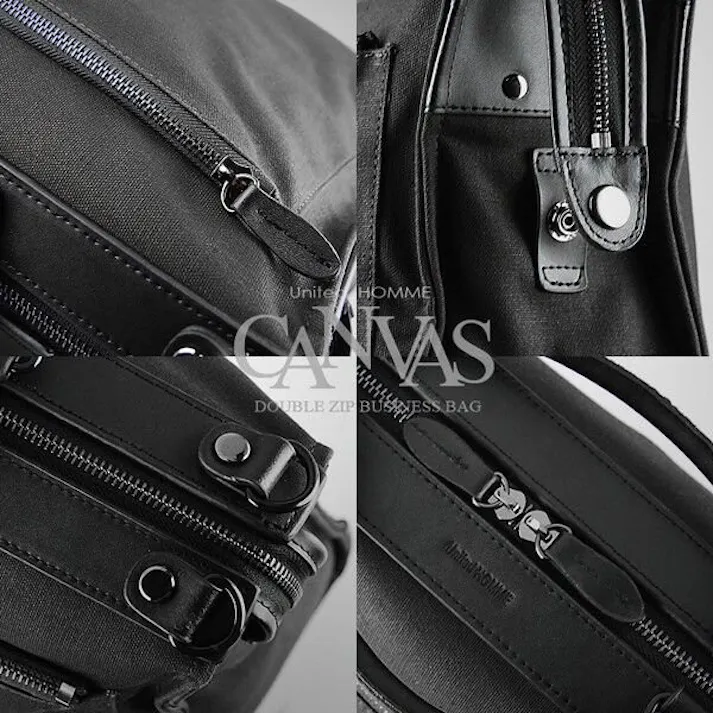 牛革×帆布ブリーフケース UH-2042 BLACK 【United HOMME】/ビジカジバッグ/ブラック #flc-uh-2042bk