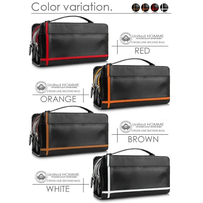 馬革クロスラインセカンドバッグ UH-2175BK メンズポーチ本体ブラック 【unitedHOMME】ブラック・オレンジライン #flc-uh-2175bk/or
