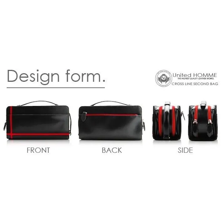 馬革クロスラインセカンドバッグ UH-2175BK メンズポーチ本体ブラック 【unitedHOMME】ブラック・レッドライン #flc-uh-2175bk/rd