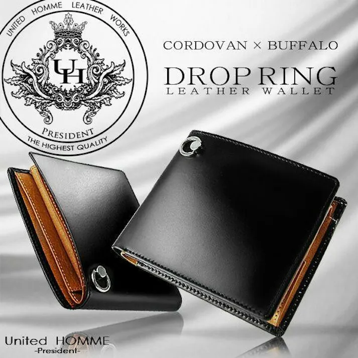 馬革×水牛革ドロップリング折財布 UHP-1149LT 左利き用【unitedHOMME】コードバン×バッファロー短財布 #flc-uhp-1149lt