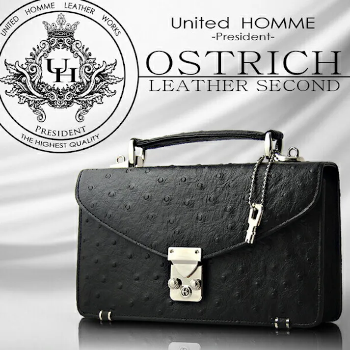 牛革オースト型押しセカンドバッグ【United HOMME-President-】UHP-2114 クラッチバッグ/ブラック #flc-uhp-2114bk