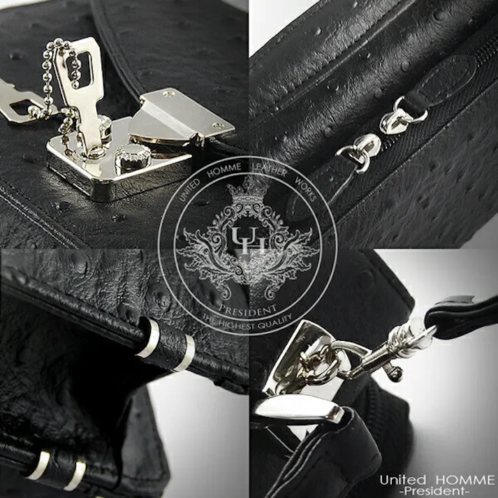 牛革オースト型押しセカンドバッグ【United HOMME-President-】UHP-2114 クラッチバッグ/ブラック #flc-uhp-2114bk