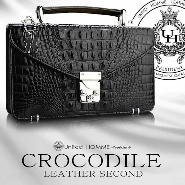 クロコダイル型押し牛革セカンドバッグ UHP-2221 【United HOMME】クラッチバッグ/ブラック #flc-uhp-2221bk