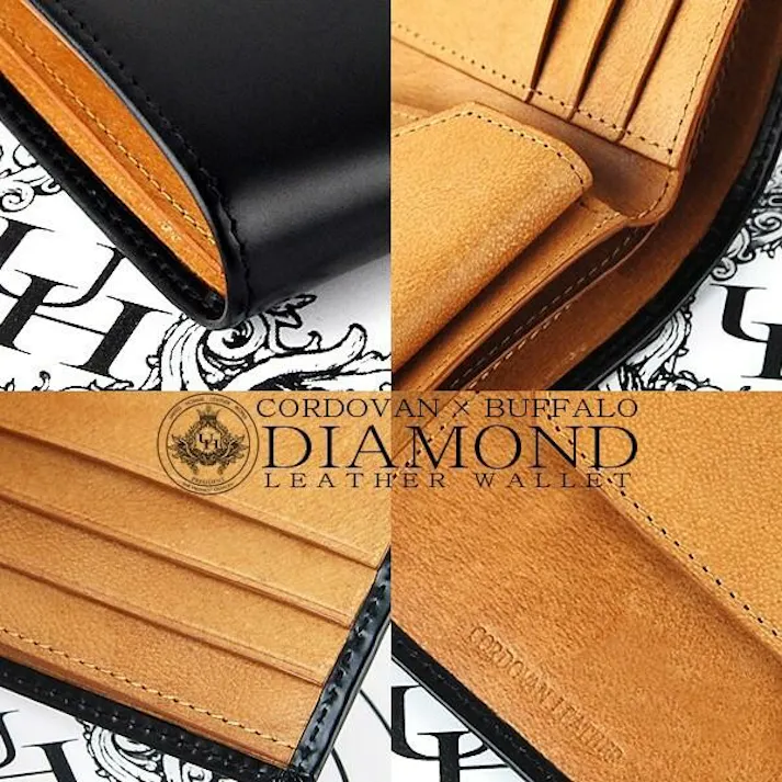 高級馬革×水牛革短財布 UHP-112K 【unitedHOMME】コードバン×バッファロー折財布/ブラック #flc-uhp-112k-bk