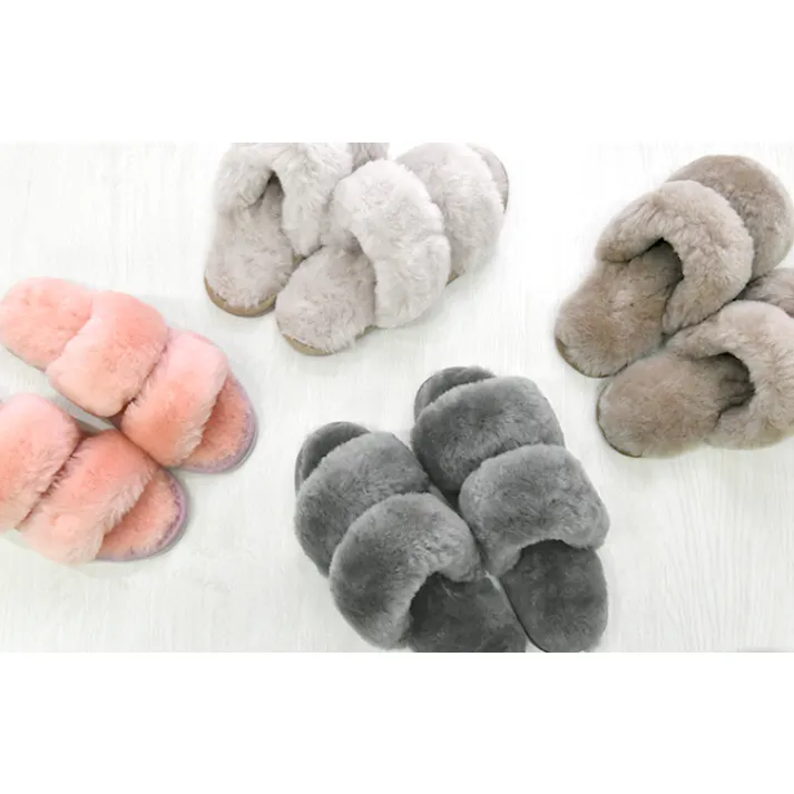 オールシーズン快適 ムートンサンダルスリッパ サンダル ルームシューズ スリッパ ムートン レディース ダブルストラップ おしゃれ 来客用 レディースサイズ Sサイズ グレージュ 送料無料