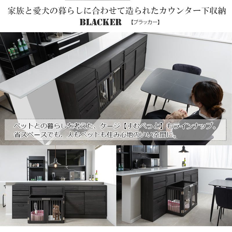 Blacker】テーブル前で使える引出し付き引戸式カウンター下収納